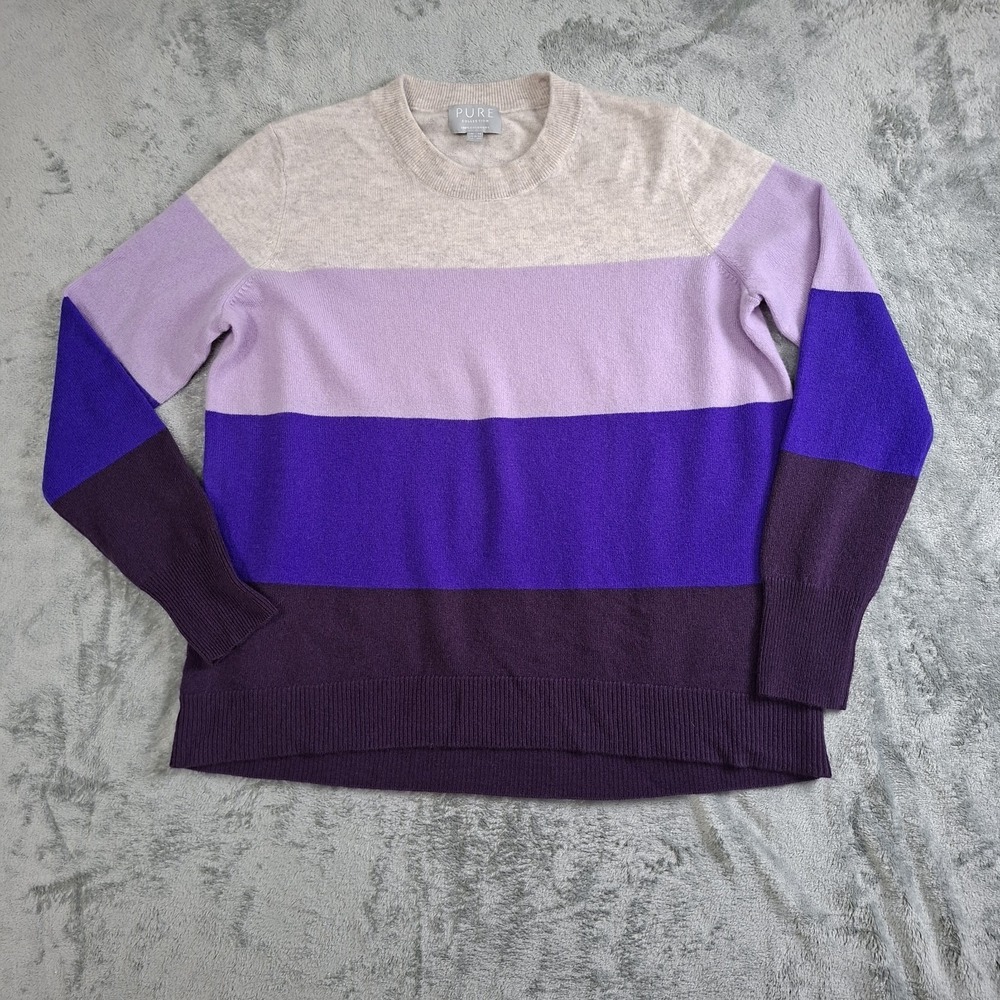 Pure Collection 100% Cashmere Striped Jumper Knit UK 14 US 8/10 Colorblock